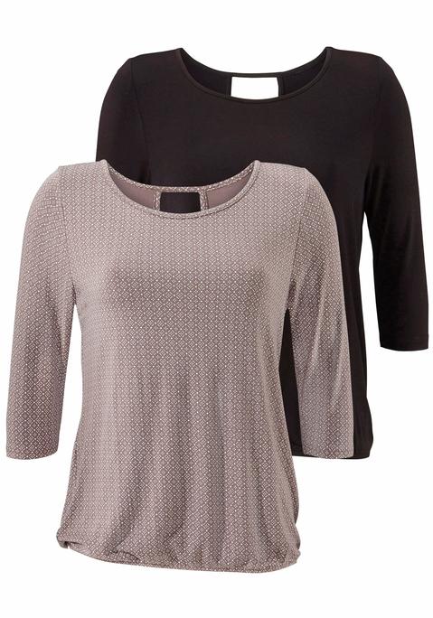 Bild: 3/4-Arm-Shirt von LASCANA: Lascana 3/4-Arm-Shirts im 2er-Pack. Mit Rundhalsausschnitt und V-förmiges Cut-Out im Nacken. Gummizug am Bund für eine  lässige Passform. Aus weich fließender Viskose-Qualität.