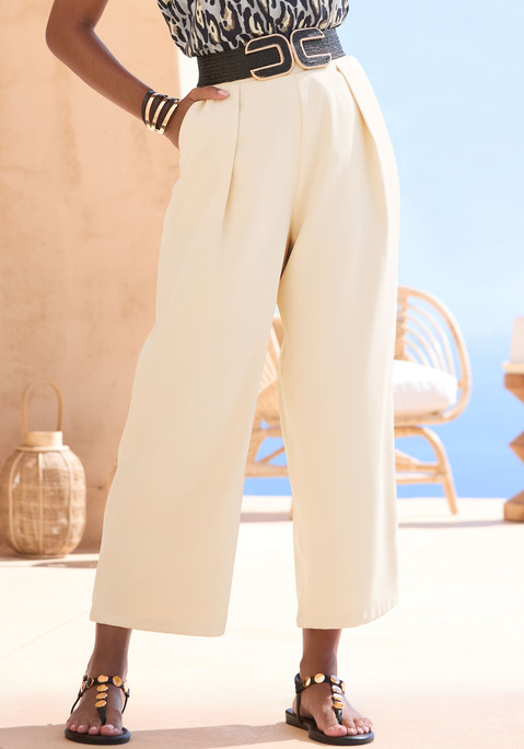 Bild: 7/8-Hose von LASCANA: 7/8-Hose von Lascana. Bequemer Bund mit elastischem Einsatz hinten. Modische Bundfalten. Seitliche Eingrifftaschen. Gerade Beinform, knöchelfrei. Soft fließende Webware.