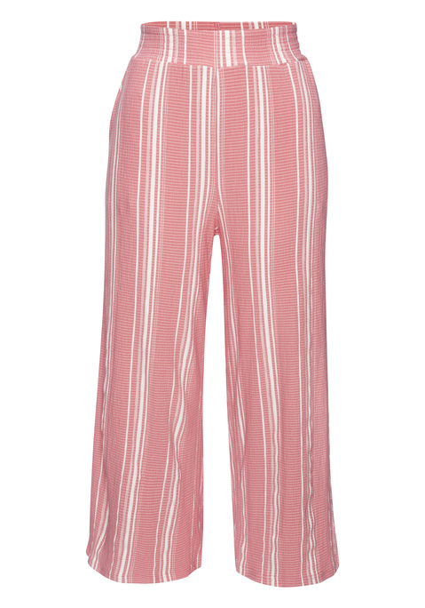 Bild: 7/8-Hose von LASCANA: Lässig gestreifte 7/8-Hose von Lascana mit extrabreitem Smokbündchen. Gerade Beinform. Eingrifftaschen zum Verstauen von Kleinigkeiten. Ideal zum passenden Top für einen Overall-Look, aber auch zu unifarbenen Oberteilen. Strukturierte Crêpe-Ware.