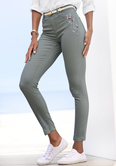 Bild: 7/8-Jeggings von LASCANA: Modische 7/8-Jeggings von Lascana. Floral bedrucktes 5-Pocket-Design mit Fake-Taschen vorn. Eng anliegende Passform. Elastischer Baumwollmix.