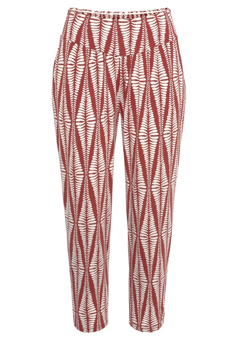 Bild: 7/8-Strandhose von LASCANA: Leichte, allover gemusterte Jerseyhose von Lascana für den Sommer. Bund hinten gesmokt. Seitliche Eingrifftaschen. 7/8-Länge mit schmaler Beinform. Weiche, elastische Viskose.