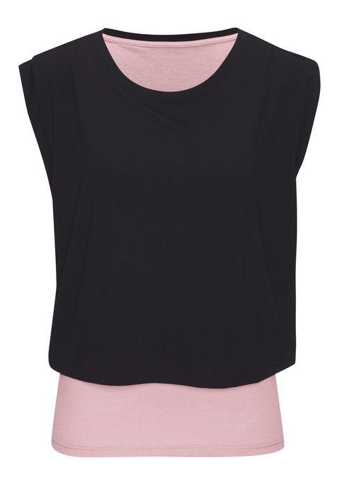 Bild: 2-in-1-Shirt von LASCANA ACTIVE: Sportliches 2-in-1-Shirt von Lascana Active im doppellagigen Look. Mit innen liegendem Top. Kurze, angeschnittene Ärmel und Rundhalsausschnitt. Gerade, lockere Form. Hergestellt aus feiner, weicher Jerseyqualität.