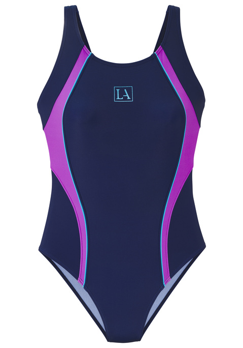 Bild: Badeanzug von LASCANA ACTIVE: Sportlicher wie modischer Badeanzug von Lascana Active mit Kontrast-Einsätzen und kleinem Logodruck vorn. Sportliche Rückenlösung. Vorne gefüttert. Elastische Qualität mit recyceltem Polyamid.