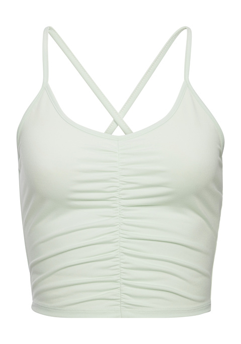Bild: Crop-Top von LASCANA ACTIVE: Performance Crop-Top von Lascana Active mit modischer Raffung. Ein tiefer V-Ausschnitt trifft auf im Rücken gekreuzte, verstellbare Spaghettiträger. Ideal für Pilates, Fitness, Laufen und Yoga. Elastisches, pflegeleichtes Material.