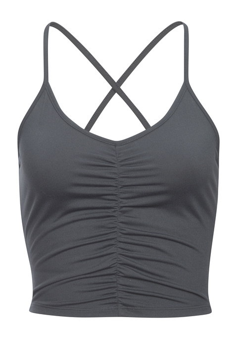 Bild: Crop-Top von LASCANA ACTIVE: Performance Crop-Top von Lascana Active mit modischer Raffung. Ein tiefer V-Ausschnitt trifft auf im Rücken gekreuzte, verstellbare Spaghettiträger. Ideal für Pilates, Fitness, Laufen und Yoga. Elastisches, pflegeleichtes Material.