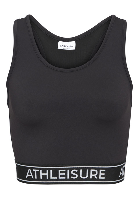 Bild: Crop-Top von LASCANA ACTIVE: Modisches Performance-Crop-Top von Lascana Active mit gewebtem Marken-Gummiband am Saum. Doppellagiges Racerback mit Netzeinsätzen am Rücken. Elastisches und atmungsaktives Funktionsmaterial.