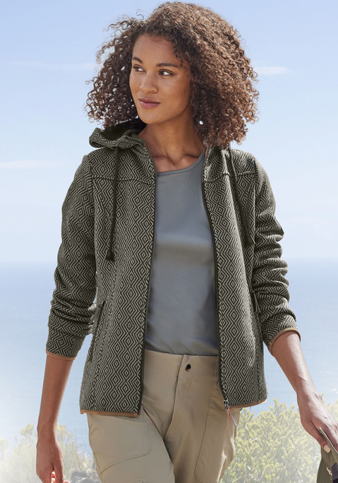 Bild: Fleecejacke von LASCANA ACTIVE: Modische Strickfleecejacke mit Kapuze von Lascana Active. Mit Kapuze, durchgängigem Reißverschluss und Elastikbündchen für zusätzlichen Schutz. Großzügige Reißverschlusstaschen seitlich vorn. Leichtes, stretchiges, warmes und atmungsaktives Strickmaterial.