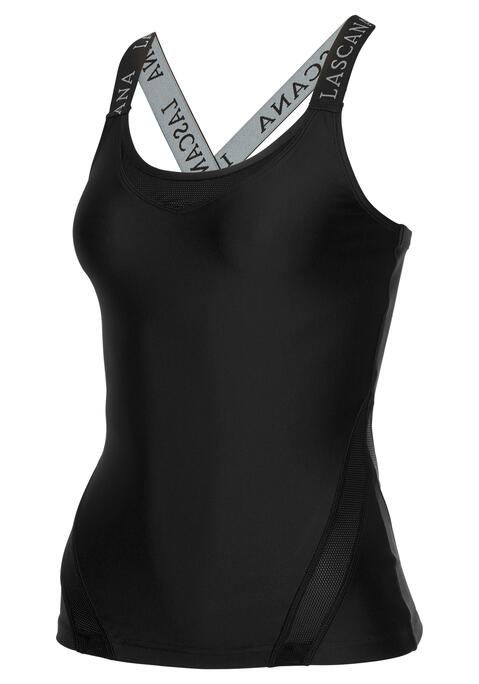 Bild: Funktionsshirt von LASCANA ACTIVE: Performance Top von Lascana Active. Gekreuzte Träger mit Logoschriftzug. Runder V-Ausschnitt mit Meseinsatz. Aus 82% Polyester, 18% Elasthan LYCRA® SPORT. Netz: 78% Polyamid, 22% Elasthan.