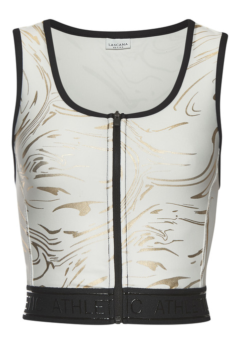 Bild: Funktionstop von LASCANA ACTIVE: Performance Crop-Top von Lascana Active. Eng anliegend. Mit kontrastfarbenem Reißverschluss vorn. Elastischer Bund mit Schriftzug. Rundhalsausschnitt. Teilungsnähte vorn. Funktionale Qualität.