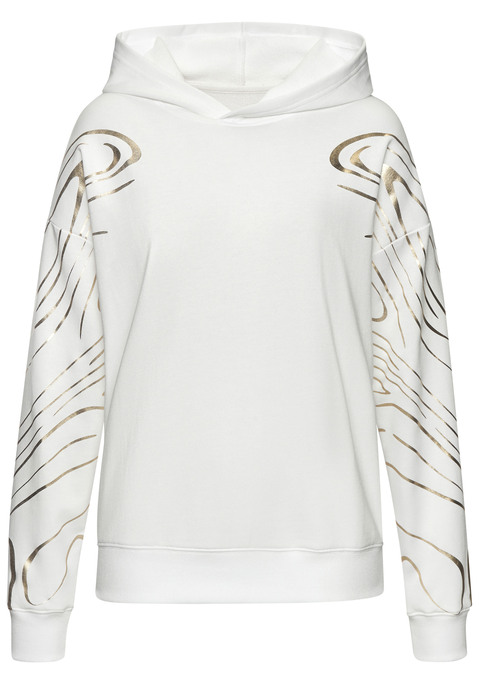 Bild: Hoodie von LASCANA ACTIVE: Kapuzenshirt von Lascana Active mit extravagantem Muster an den Schultern und Armen.  Rippbünchen an Saum und Ärmeln. Weiche Sweatqualität mit Baumwollanteil.