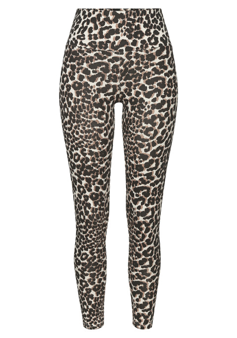 Bild: Leggings von LASCANA ACTIVE: Modische Sport-Leggings von Lascana Active. Mit Leopardenmuster für das gewisse Etwas. Logoprint auf der hinteren Mitte. Breiter, elastischer Taillenbund für den idealen Sitz. Elastisches Material.