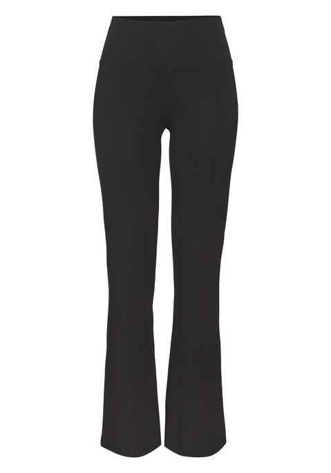 Bild: Leggings von LASCANA ACTIVE: Sportliche Leggings von Lascana Active. Mit ausgestelltem Saum. Logodruck auf der hinteren Mitte. Breiter, elastischer Taillenbund für einen bequemen Sitz. Stretchiger, trageangenehmer Baumwollmix.