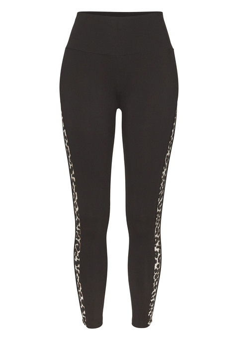 Bild: Leggings von LASCANA ACTIVE: Sportliche Leggings von Lascana Active. Einsätze mit Leopardenmuster an den Beinen. Breiter, elastischer Taillenbund für einen bequemen Sitz. Elastischer Baumwollmix.