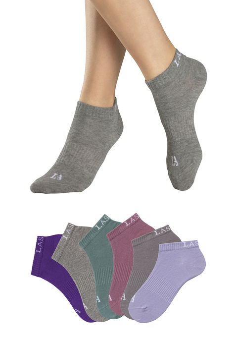 LASCANA ACTIVE Sneakersocken Damen 1x altrosa, 1x petrol, 1x lila, 1x flieder, 1x stone, 1x grau-melange Gr.35/38