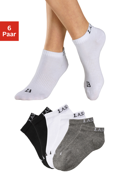 Bild: Sneakersocken von LASCANA ACTIVE: Lascana Active Sneakersocken im 6er-Set, integriertes Mittelfußgummi, aus weicher elastischer Baumwollmischung und mit Logoschriftzug als stylischen Akzent.