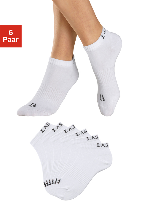 Bild: Sneakersocken von LASCANA ACTIVE: Lascana Active Sneakersocken im 6er-Set, integriertes Mittelfußgummi, aus weicher elastischer Baumwollmischung und mit Logoschriftzug als stylischen Akzent.
