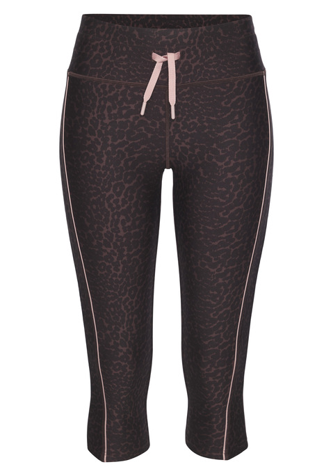 Bild: Sporthose von LASCANA ACTIVE: Coole Capri-Leggings von Lascana Active mit Animalprint. Praktisch: der breite, elastische Bund mit Bindeband. Kontrastierende Pipings heben das Design hervor. Ein kleiner Logodruck auf der Rückseite vervollständigt den Look. Elastisch und atmungsaktiv.