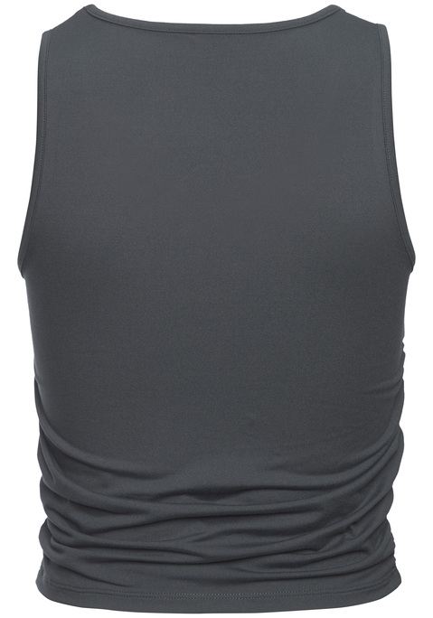 Bild: Sporttop von LASCANA ACTIVE: Figurbetontes Sporttop von Lascana Active im kurzen Schnitt. Seitliche Raffung und Foil-Print auf der Vorderseite als modische Details. Normaler Rundhalsausschnitt mit breiten Trägern. Ideal für Gymnastik, Fitness, Laufen. Elastisches, pflegeleichtes Material.