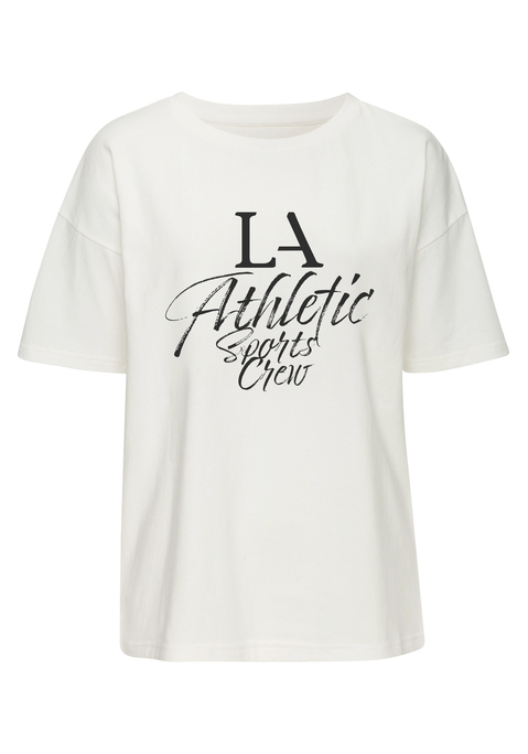Bild: T-Shirt von LASCANA ACTIVE: Lässig geschnittenes Performance-T-Shirt von Lascana Active mit Rundhalsausschnitt und großem Print vorn. Überschnittene Schultern. Für Freizeit und Sport. Trageangenehmer Jersey.
