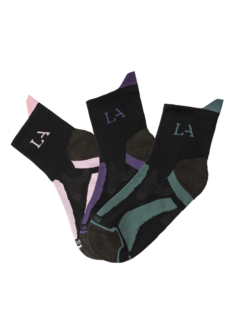 LASCANA ACTIVE Wandersocken Damen 1x schwarz-lila, 1x schwarz-rosa, 1x schwarz-grün Gr.35-38