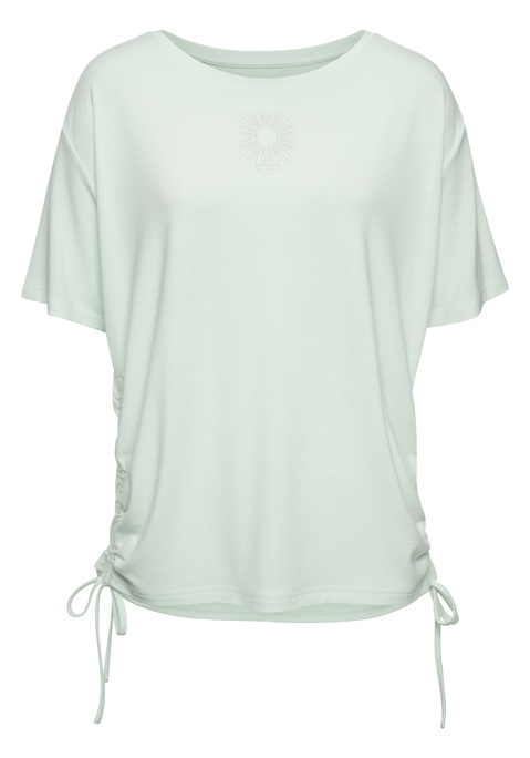 Bild: Yoga & Relax Shirt von LASCANA ACTIVE: Performance T-Shirt von Lascana Active in lockerer Passform. Seitlich verstellbar und zu raffen durch Tunnelzug. Klassischer Rundhalsausschnitt. Foil-Print auf der Vorder- und Rückseite als schönes Detail. Ideal für Gymnastik, Fitness und Laufen. Elastisches, pflegeleichtes Material.