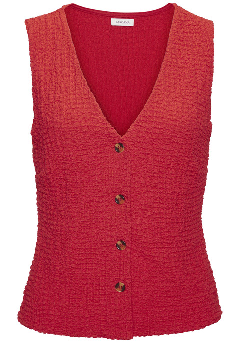 Bild: Tanktop von LASCANA: Coole Top in Westenoptik von Lascana im modischen Strukturmuster. Tiefer V-Ausschnitt und Zierknöpfe in Hornoptik. Brustabnäher für einen guten Sitz und innen liegendes Futter vorn. Figurbetonte Passform. Elastischer Jacquard.