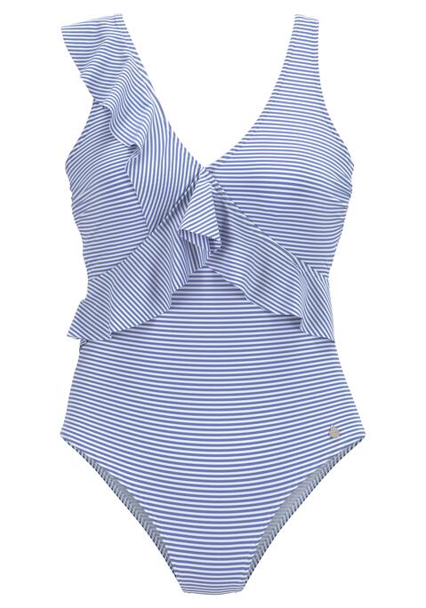 LASCANA Badeanzug Damen gestreift-blau-weiß Gr.40 Cup D