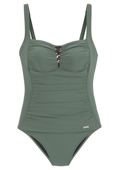 Bild: Badeanzug von LASCANA: Badeanzug von Lascana. Feminines Design mit eleganter Paillettenverzierung. Shaping-Einsatz mit schmeichelnden Raffungen. Integrierte Cups. Verstellbare Träger. Komfortable Passform. Angenehme Qualität.