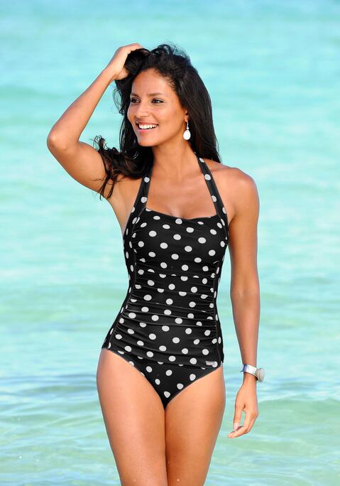 Bild: Badeanzug von LASCANA: Im Punktedesign. Modische Neckholder-Form mit Softcups, bis C- Cup geeignet. Shaping-Einsatz vorn und Unterbrustgummi vorn.