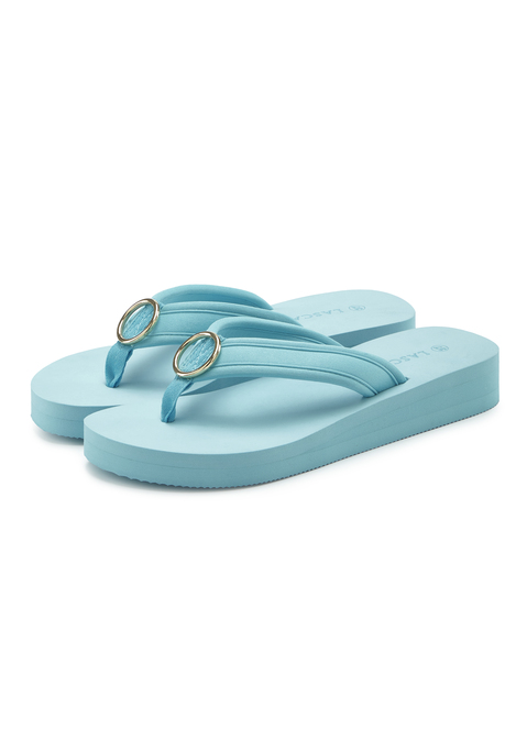 Bild: Badezehentrenner von LASCANA: Zehentrenner VEGAN von LASCANA. Besonders weich, flexibel und leicht. Mit modischer Ringapplikation. Wasserabweisendes Material. Eignet sich hervorragend für den Strand und Pool. Obermaterial aus Textil. Decksohle und Laufsohle aus Synthetik.