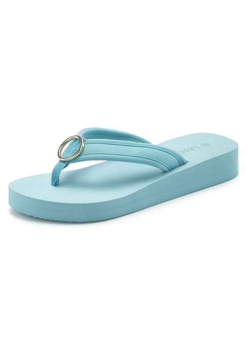 Bild: Badezehentrenner von LASCANA: Zehentrenner VEGAN von LASCANA. Besonders weich, flexibel und leicht. Mit modischer Ringapplikation. Wasserabweisendes Material. Eignet sich hervorragend für den Strand und Pool. Obermaterial aus Textil. Decksohle und Laufsohle aus Synthetik.