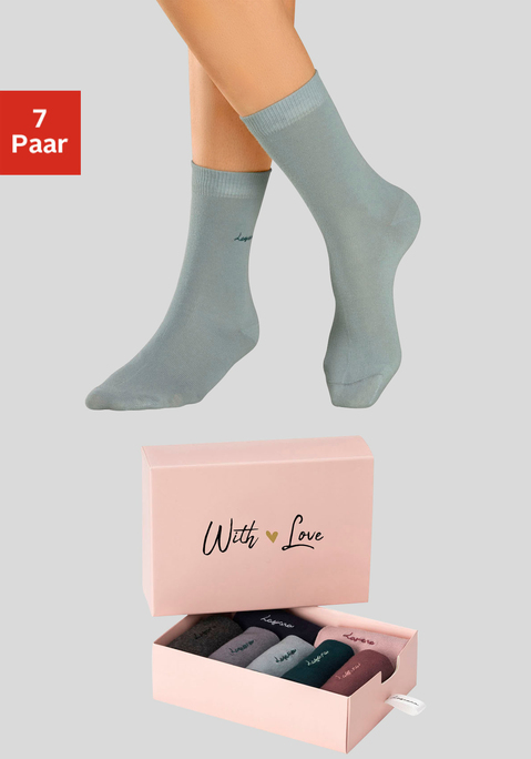 Basicsocken von LASCANA in 1x altrosa, 1x beere, 1x petrol, 1x grün, 1x marine, 1x anthrazit-meliert, 1x graugrün