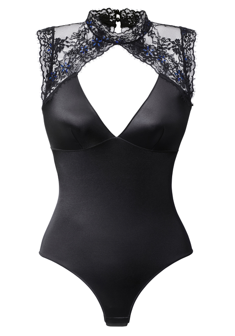 Bild: Body von LASCANA Belle Affaire: Ohne Bügel. Aus Tricot in Satinlook mit dekorativer Spitze, kleiner Kragen mit Knöpfen zu schließen. Toller Rückenausschnitt. Druckknöpfe im Schritt.