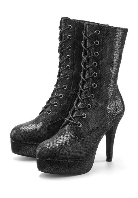 Bild: Schnürstiefelette von LASCANA Belle Affaire: Stilechte Schnürstiefelette von Lascana. Besonderes Highlight: innen liegender Reißverschluss für leichten Einstieg. Attraktive Schnürung. Perfekt geformter Plateauabsatz. Optimal zu kombinieren mit Jeans oder Dirndl. Chic in matter Lederoptik.