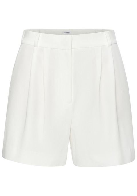 Bild: Bermudas von LASCANA: Unifarbene Shorts von Lascana mit praktischem Schiebeknopf und Reißverschluss. Bund ist dank Gummizug in der Weite leicht regulierbar. Modische Bundfalten vorn. Mit Eingrifftaschen vorn und Zierpattentaschen hinten. Für Casual-Looks. Aus weich fließender Webware.