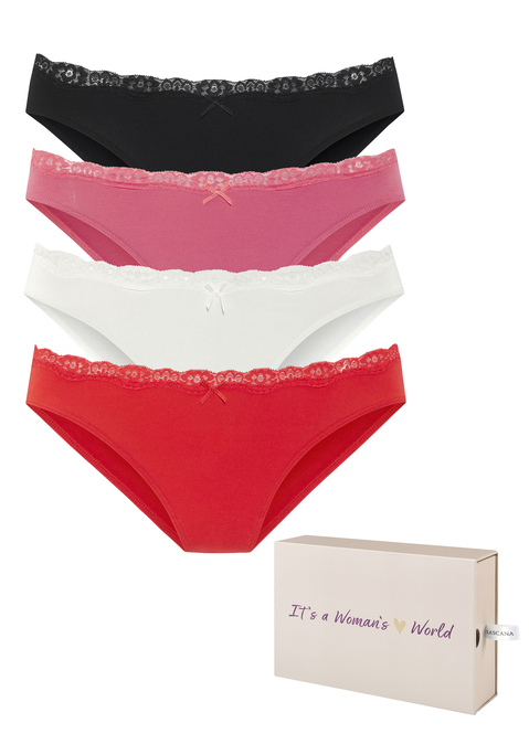 Bild: Bikinislip von LASCANA: 4er-Pack Slips von Lascana. Spitzenkante am Bund mit kleinem Schleifendetail. Normale Passform. Weiche, trageangenehme Qualität.