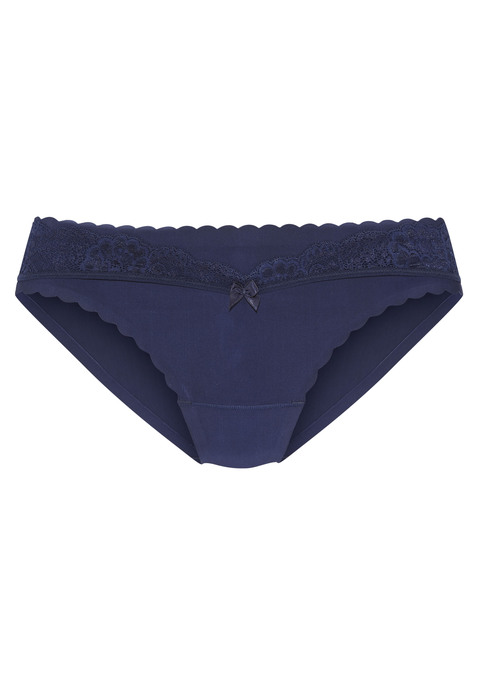 Bild: Bikinislip von LASCANA: Verspielter Slip mit feiner Spitze und Zierschleife. Extra flache Kanten für einen ideal Sitz - nichts zeichnet sich ab. Dessous aus elastischem Microtouchmaterial. Mit eingearbeitetem Baumwollzwickel. Mit passendem BH aus der gleichen Serie erhältlich. Obermaterial: 88% Polyamid, 12% Elasthan.