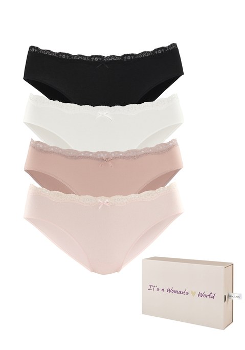 Bild: Bikinislip von LASCANA: Mit floraler Spitze: Slip von Lascana im praktischen 4er-Pack. Kleines Schleifchen vorn. Kommt in einer hochwertigen Box. Weiche, elastische Baumwolle.