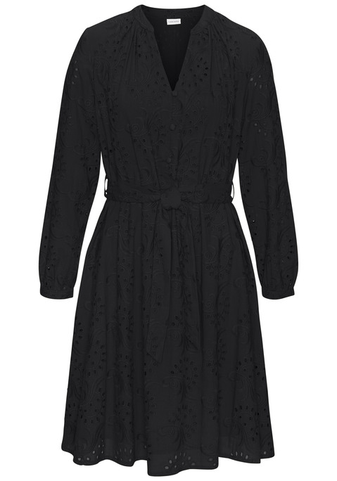 Bild: Blusenkleid von LASCANA: Weiches Blusenkleid von Lascana in angesagter Maxilänge. Tiefer V-Ausschnitt und Bindegürtel zur Betonung der femininen Silhouette. Praktisch: mit Unterkleid für angenehmes Tragegefühl. Ideal für sommerliche Tage und entspannte Abende. Hochwertige Baumwollware.