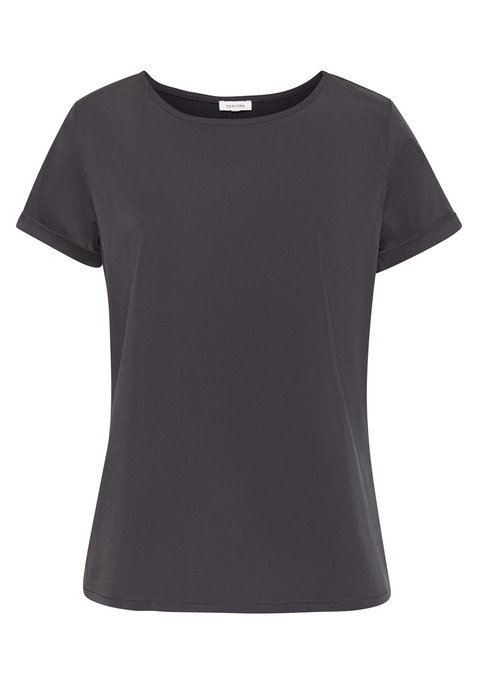 Bild: Blusenshirt von LASCANA: Blusenshirt von Lascana. Unifarben. Rundhalsausschnitt. Angesetzte Ärmel mit Umschlag. Gerader Saum mit kleinen Saumschlitzen an der Seitennaht. Weicher Materialmix.