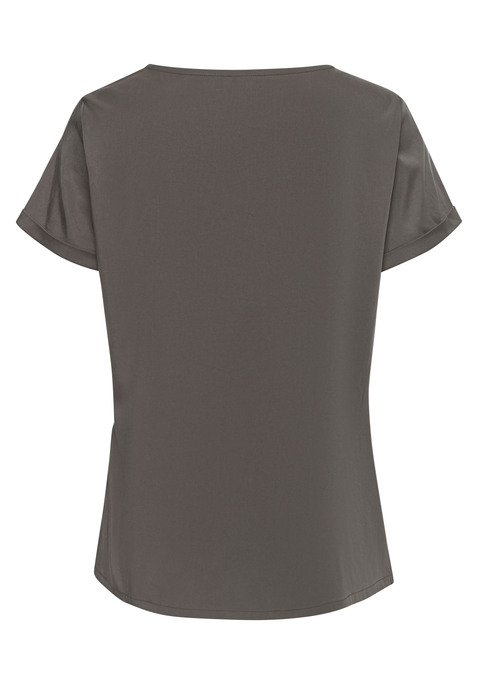 Bild: Blusenshirt von LASCANA: Blusenshirt von Lascana. Unifarben. Rundhalsausschnitt. Angesetzte Ärmel mit Umschlag. Gerader Saum mit kleinen Saumschlitzen an der Seitennaht. Weicher Materialmix.