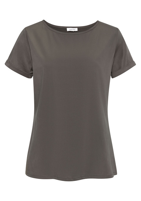 Bild: Blusenshirt von LASCANA: Blusenshirt von Lascana. Unifarben. Rundhalsausschnitt. Angesetzte Ärmel mit Umschlag. Gerader Saum mit kleinen Saumschlitzen an der Seitennaht. Weicher Materialmix.