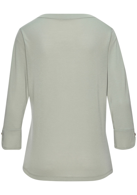 Bild: Blusenshirt von LASCANA: Hübsches 3/4-Arm-Shirt von Lascana. V-Ausschnitt mit Knopfdetails in Hornoptik. Überschnittene Schultern für einen entspannten Sitz. Für die Freizeit und fürs Büro. Pflegeleichte Qualität mit Viskose.