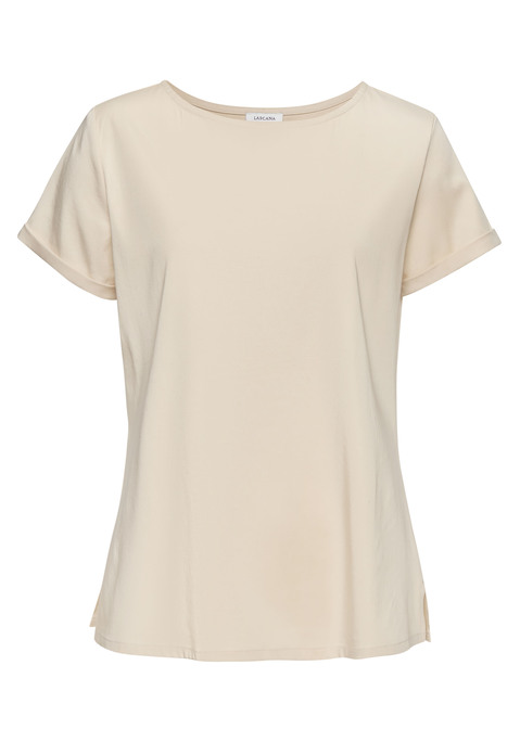Bild: Blusenshirt von LASCANA: Blusenshirt von Lascana. Unifarben. Rundhalsausschnitt. Angesetzte Ärmel mit Umschlag. Gerader Saum mit kleinen Saumschlitzen an der Seitennaht. Weicher Materialmix.