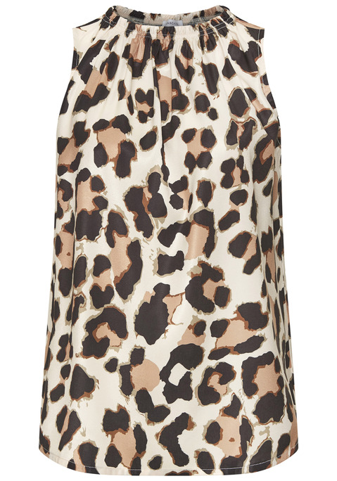 Bild: Blusentop von LASCANA: Allover gemustertes Blusentop von Lascana. Hoch geschlossener, amerikanischer Ausschnitt mit Rüschenkante. Ärmellos. Abgerundeter Saum vorn, gerader Saum hinten. Aus leicht glänzender Satinqualität.