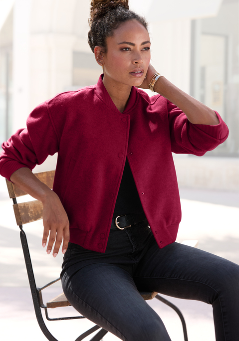 Bild: Bomberjacke von LASCANA: Jacke von Lascana. Im Bomberjacken-Stil mit  gerippten Bündchen und Druckknopfleiste. Schräge Leistentaschen vorn. Schön für den Übergang. Weiches, leicht wärmendes Material.