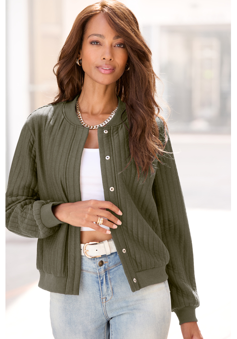 Bild: Bomberjacke von LASCANA: Steppjacke von Lascana mit verdeckten Druckknöpfen und praktischen Seitennahttaschen. Rippbündchen-Abschlüsse für perfekten Sitz und Komfort. Vielseitig kombinierbar, ideal für die Übergangszeit. Aus weicher Kunstfaser. Rückenlänge ca. 56cm.