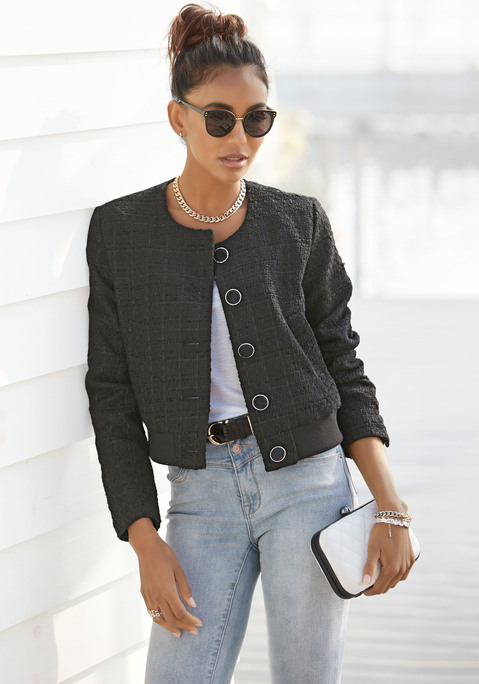 Bouclèjacke von LASCANA in schwarz