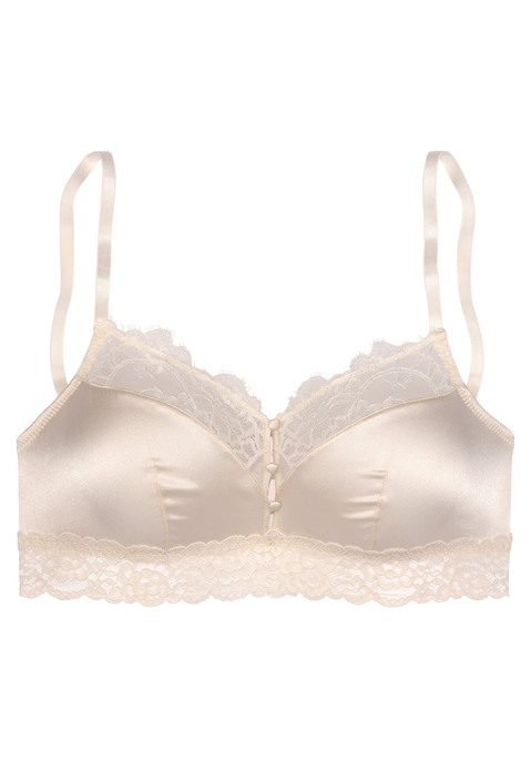 Bild: Bralette-BH von LASCANA: Femininer Bralette-BH (ohne Wattierung) aus edler, schimmernder Qualität mit hohem Seidenanteil. Hübsche Spitze am Cuprand und rundum entlang der Unterbrust. Edle Knöpfchen vorn mittig und feine Zierschleifen an den Seiten. Passende Unterteile aus der gleichen Serie erhältlich. Mit Liebe und Leidenschaft in Hamburg kreiert. Obermaterial: 60% Seide, 32% Polyamid, 8% Elasthan.