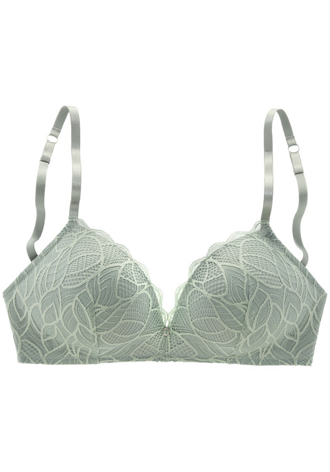 Bild: Bralette-BH von LASCANA: Femininer Bralette-BH ohne Bügel mit leicht wattierten Schalen. Cups mit feiner Spitze mit Blättermotiv überzogen. Mit edlem Ringaccessoire in der vorderen Mitte. Individuell verstellbare Träger sowie Rückenverschluss. Mit Liebe & Leidenschaft in Hamburg kreiert. Aus 50% Polyamid, 44% Polyester, 6% Elasthan.